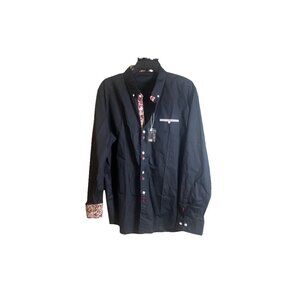 COOFANDY Men Sz Large Long Sleeve Black Button Shirt Paisley Design Elegant
